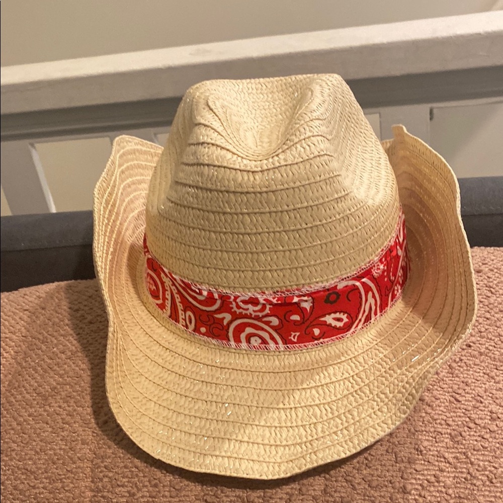 Women’s Straw Hat with Red Bandana Accent